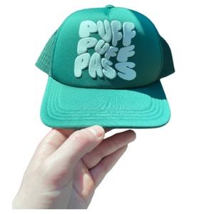 Puff Puff Pass Mesh Back Trucker Hat - Green/White (One Size)